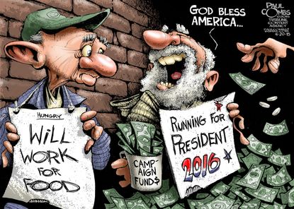 Political cartoon U.S. 2016 election fundraising