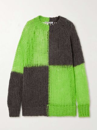 Oversized Two-Tone Open-Knit Sweater