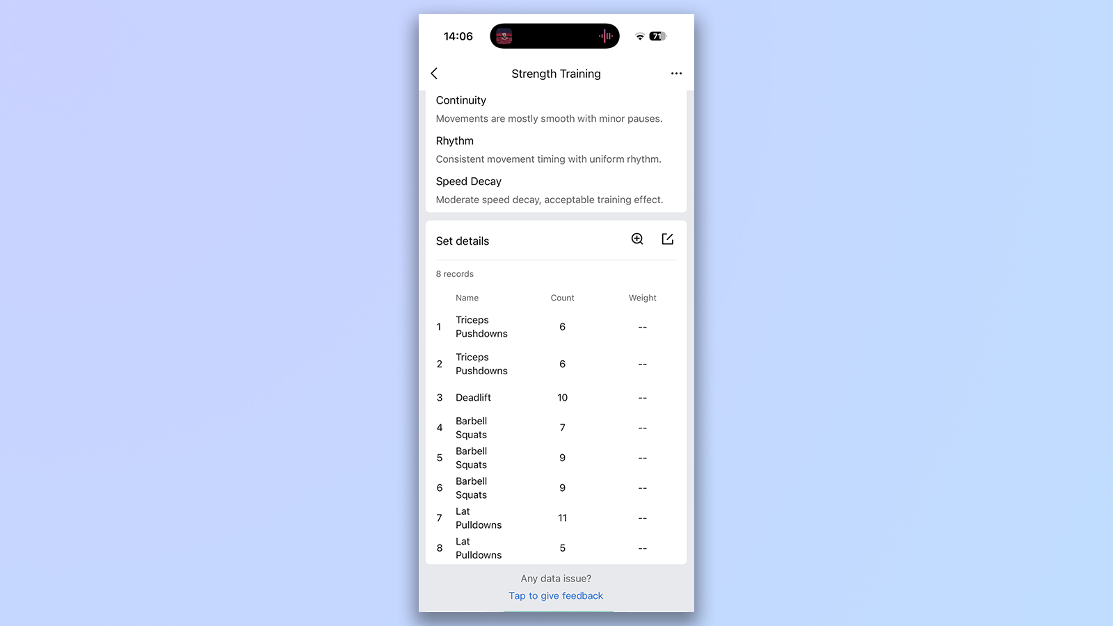 the zepp app with amazfit helio strap showing automatic exercise detection during strength training