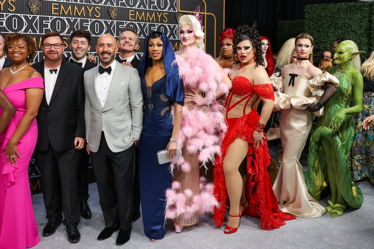 The cast of "RuPaul's Drag Race" arriving at the 75th Primetime Emmy Awards at the Peacock Theater in Los Angeles, CA, Monday, Jan. 15, 2024.