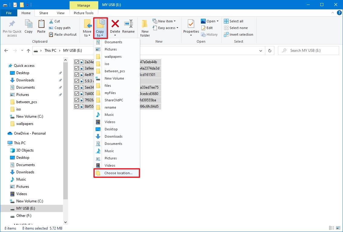 File Explorer copy option