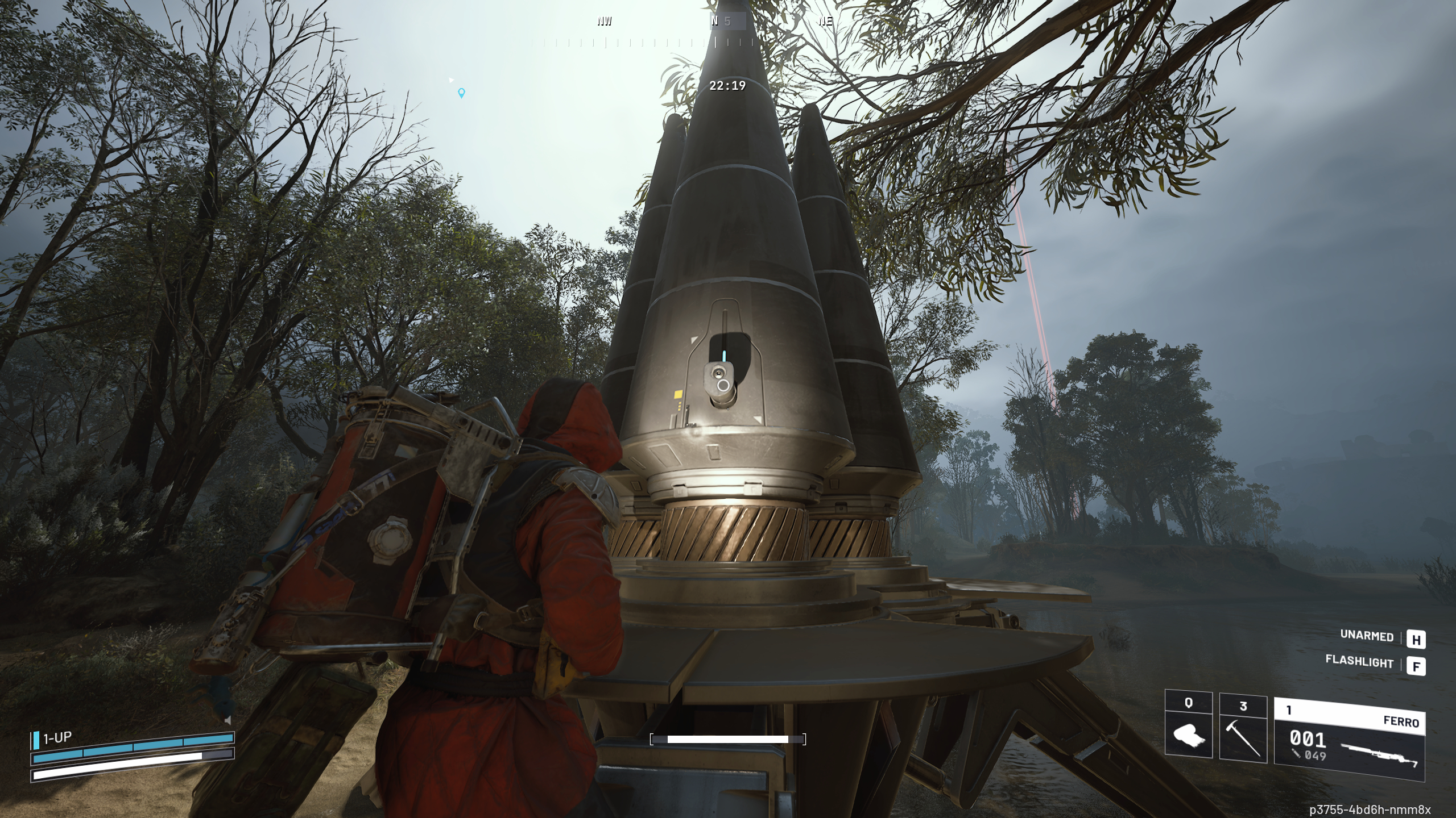 Arc Raiders Assessor Matrix: A player looking at an Assessor drop pod in the swamps of Dam Battlegrounds, about to loot it.