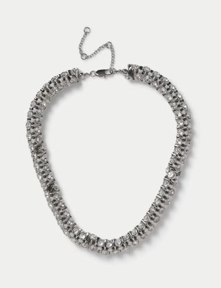 Silver Tone Chunky Pave Necklace