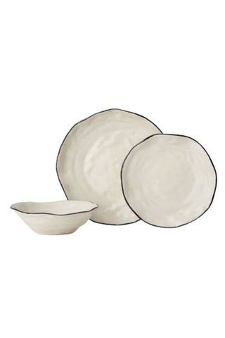 Made.com cream and black rim plate, bowl and side plate set 
