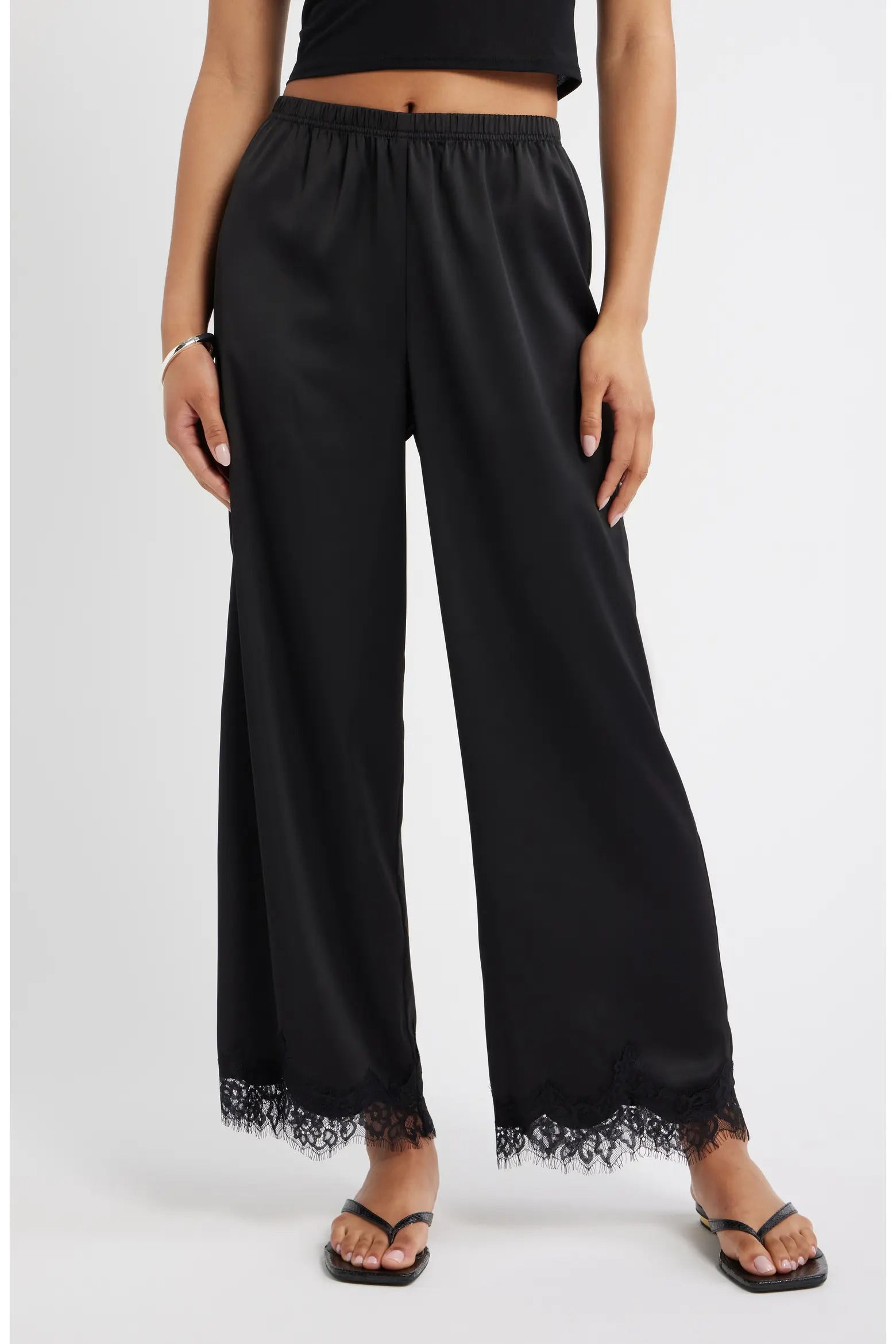 Open Edit, Lace Trim Satin Pants