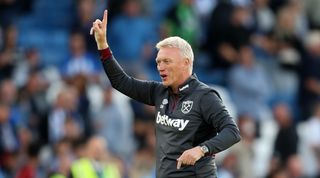 Luton vs West Ham live stream David Moyes celebrates as West Ham beat Brighton 3-1 in the Premier League at the Amex in August 2023.