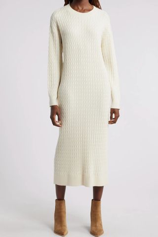 Cable Stitch Long Sleeve Midi Sweater Dress