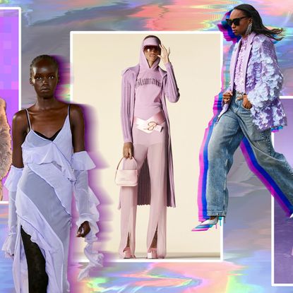 five models and celebrities wearing clothes in the shade digital lavender