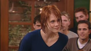 Rachel (Maitland Ward) wet and angry on Boy Meets World
