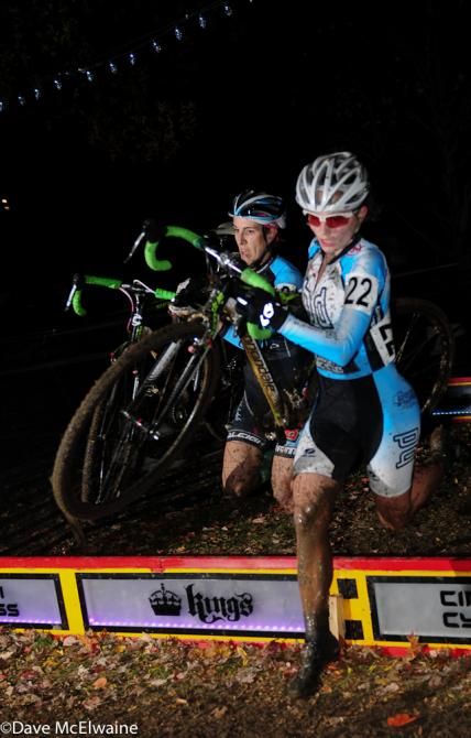 Emma Swartz (Brazen Dropouts Cycling Team) sprinting over the barriers