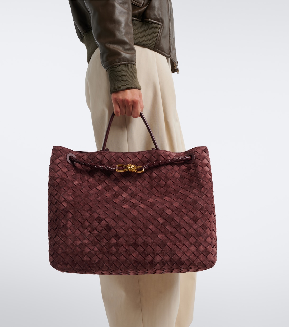 Andiamo Large Suede Tote Bag in Burgundy - Bottega Veneta