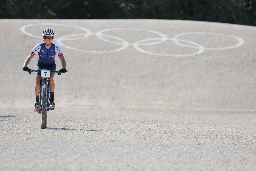French Loana Lecomte competes to win the womens Elite Cross Country mountain biking test event at Elancourt Hill in Elancourt west of Paris on September 24 2023 Photo by Thomas SAMSON AFP Photo by THOMAS SAMSONAFP via Getty Images
