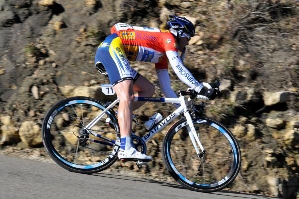 Race leader Borut Bozic (Vacansoleil) descends