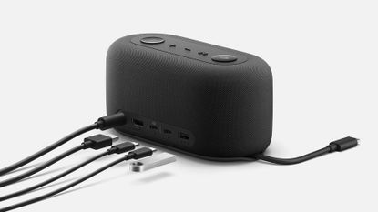 The Microsoft Audio Dock, with all of the possible attachments shown