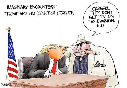 Political cartoon U.S. Trump Fred father tax evasion Al Capone