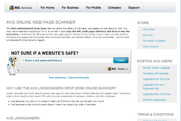 AVG Online Web Page Scanner