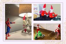 Naughty Elf on the shelf ideas illustrated by elves being naughty