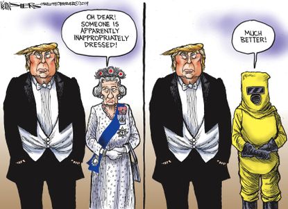 Political Cartoon U.S. State Visit Queen Elizabeth Trump UK