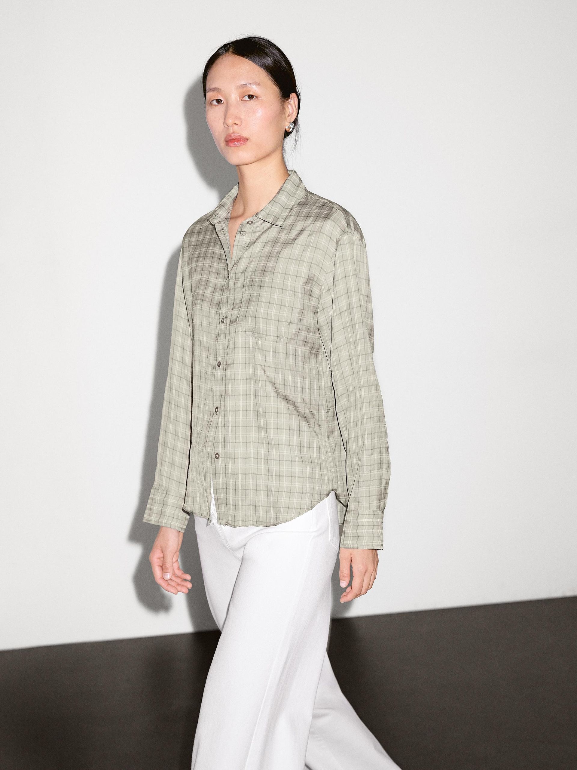 Massimo Dutti, Flowing 100% Cupro Check Shirt