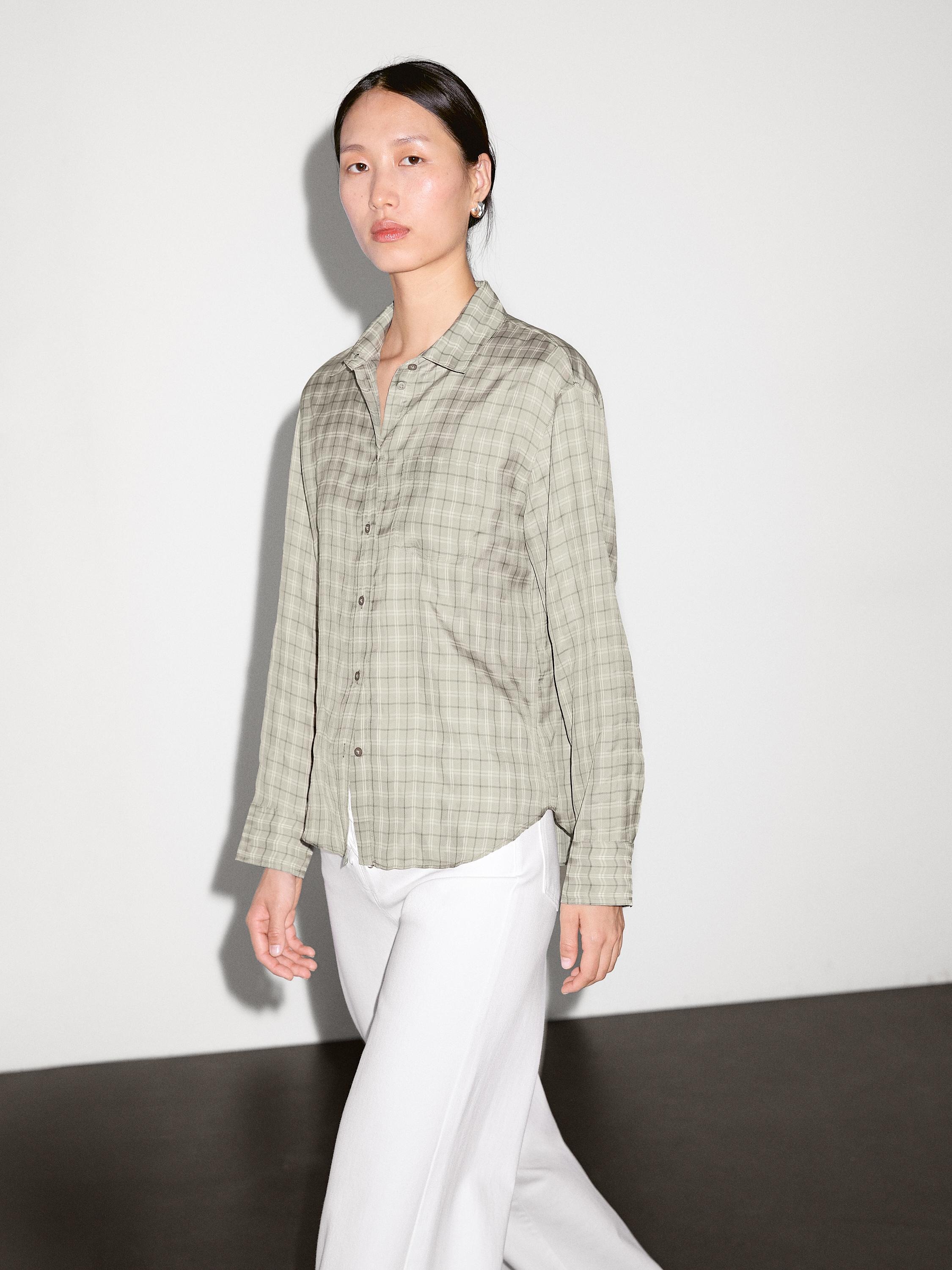 Massimo Dutti, Flowing 100% Cupro Check Shirt