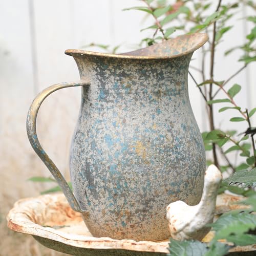 Big Fortune Decorative Pitcher Vase Large Rustic Farmhouse Vase for Flowers Vintage Metal Milk Jug Vintage Decorative Pitcher Kitchen Decorations