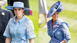 Princess Beatrice and Sophie Wessex wearing similar blue dresses