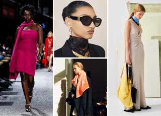 scarves at Chanel, Givenchy, The Row, and Victoria Beckham