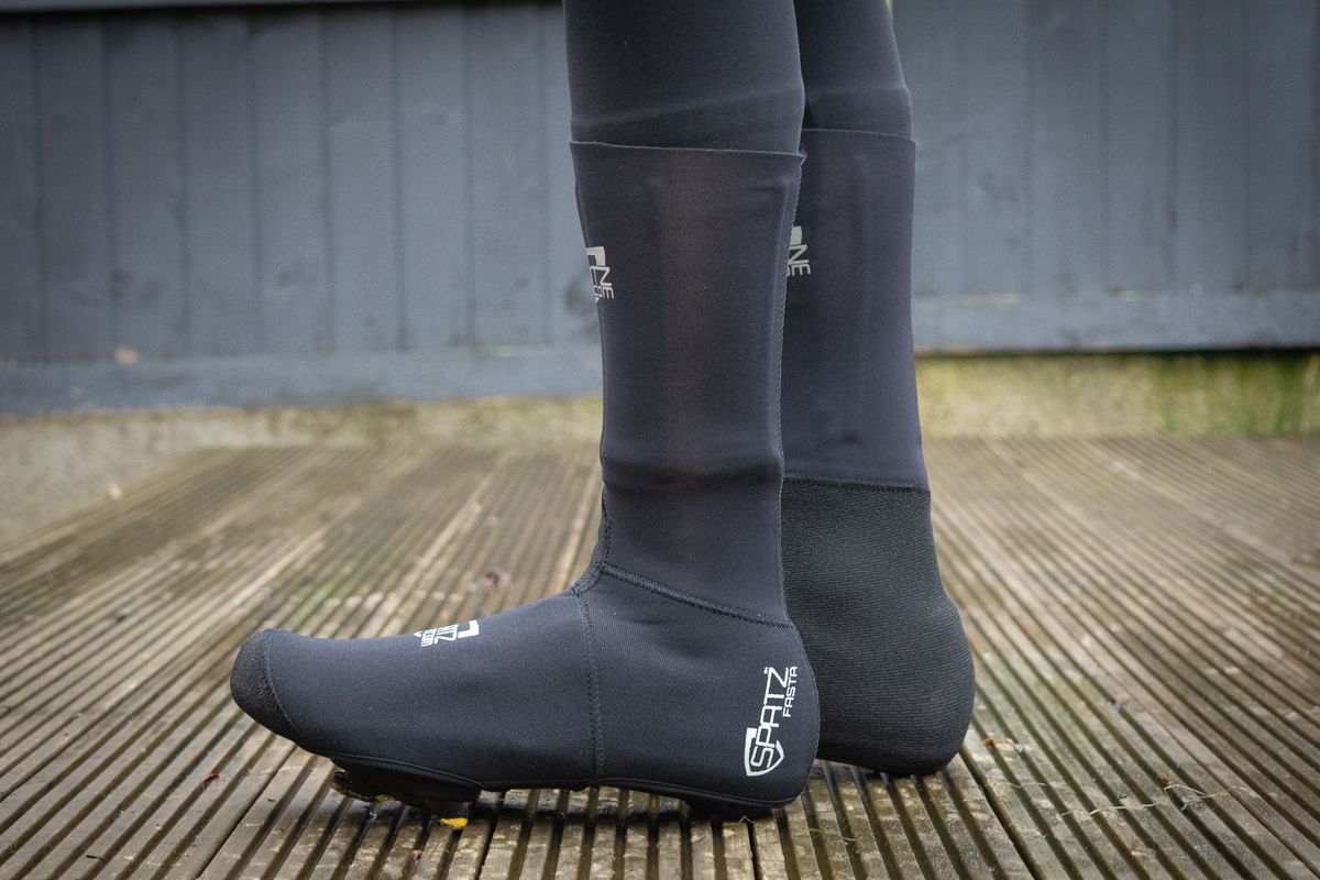 A rider wearing the Spatz Fasta overshoes