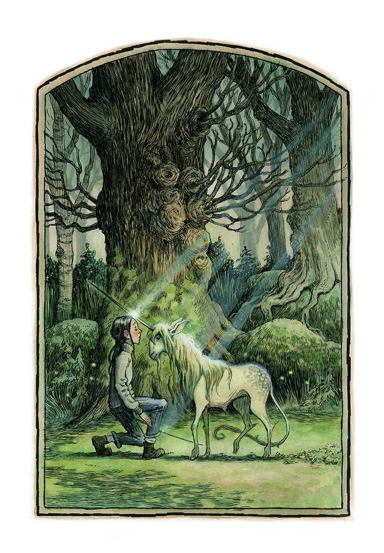 Book illustrations; A girl with a unicorn