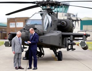 King Charles and Prince William visit the Army Air Corps at the Army Aviation Centre, Middle Wallop on May 13, 2024