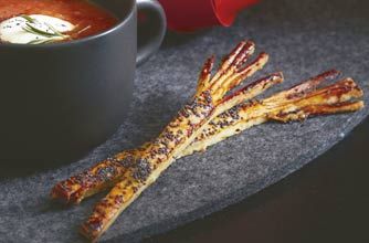 Follow our witches broomsticks breadstick recipe for a super easy Halloween canape