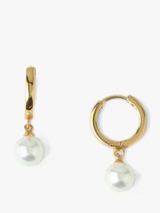 Orelia Pearl Drop Huggie Hoop Earrings