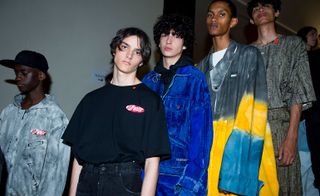 Models wear denim and plain t-shirts at Off-White S/S 2019