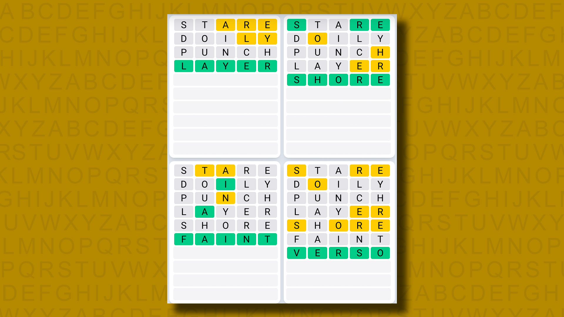 Quordle Daily Sequence Answers for Game 885 on a Yellow Background