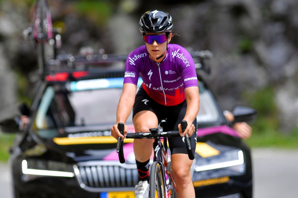 CASCATE DEL TOCE ITALY JULY 05 Elena Cecchini of Italy of Netherlands and Team SD Worx during the 32nd Giro dItalia Internazionale Femminile 2021 Stage 4 a 112km Individual Time Trial from Fondovalle to Cascate Del Toce 1714m ITT GiroDonne UCIWWT on July 05 2021 in Cascate Del Toce Italy Photo by Luc ClaessenGetty Images