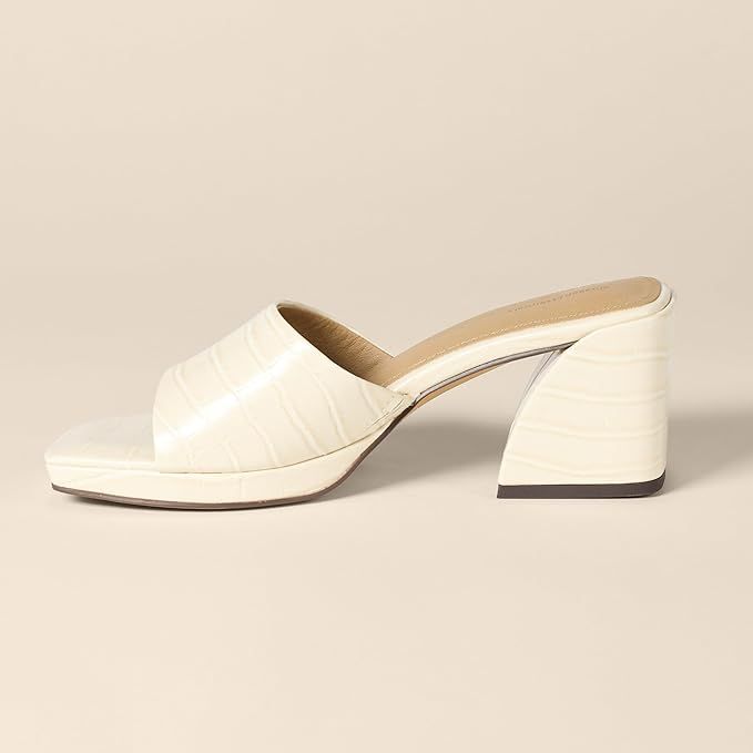 Amazon Essentials, Platform Mule Sandals, Cream Faux Crocodile