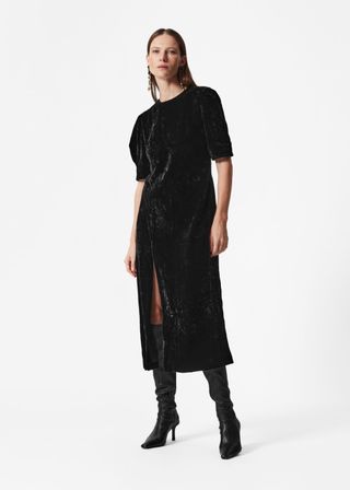 Slit-Detailed Velvet Midi Dress