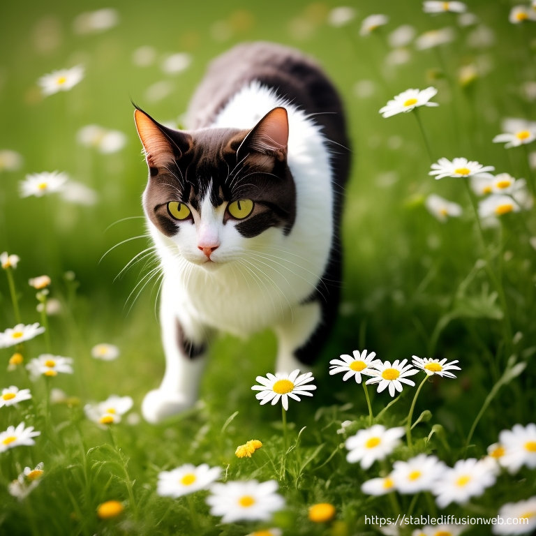 AI generated images of cat picking daisies