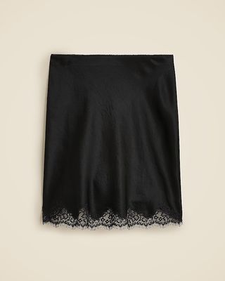 Gwen Lace-Trim Slip Skirt in Textured Satin