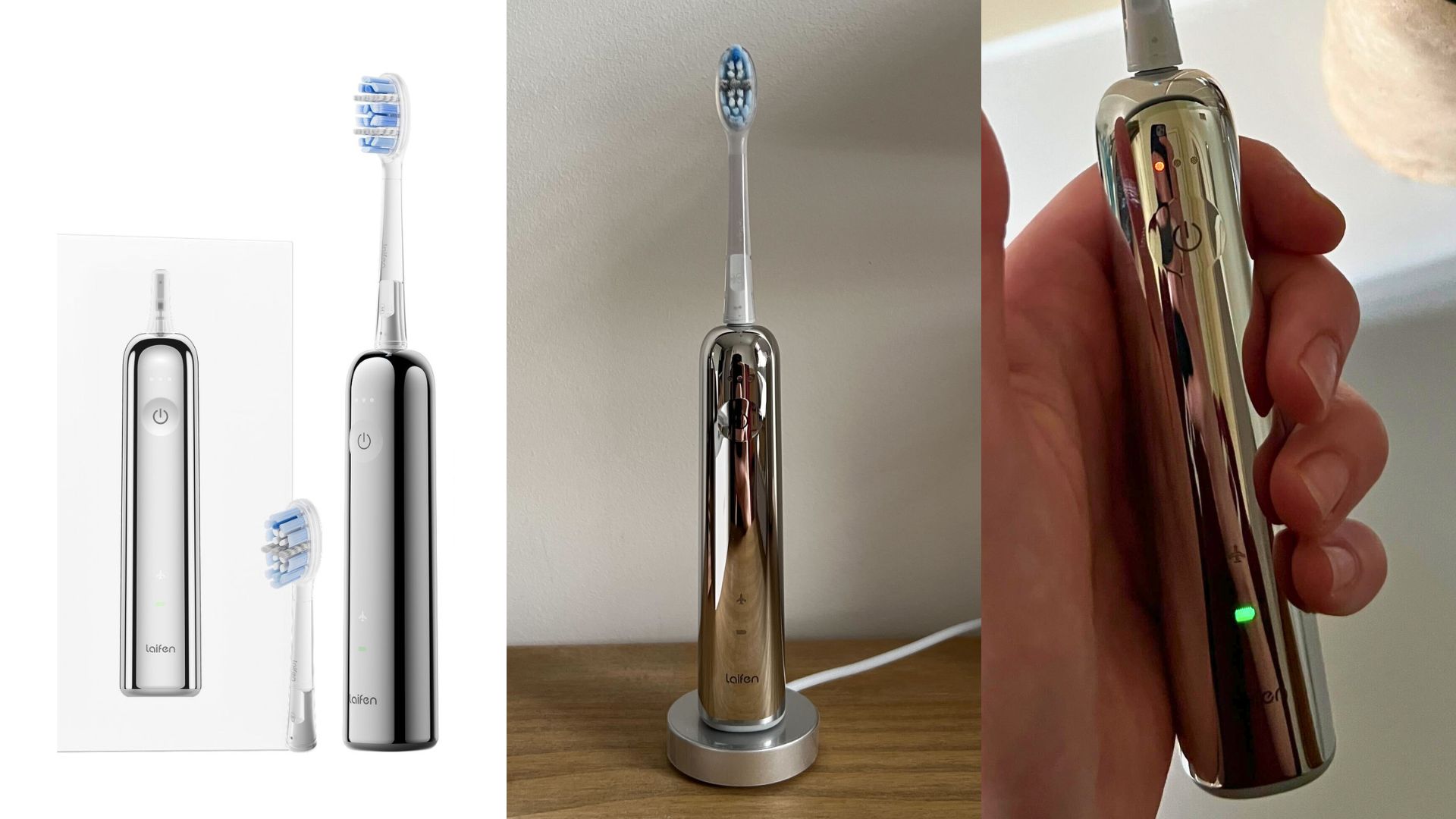 Grace using the Laifen Pro toothbrush