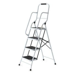 Garden ladder with safety rail