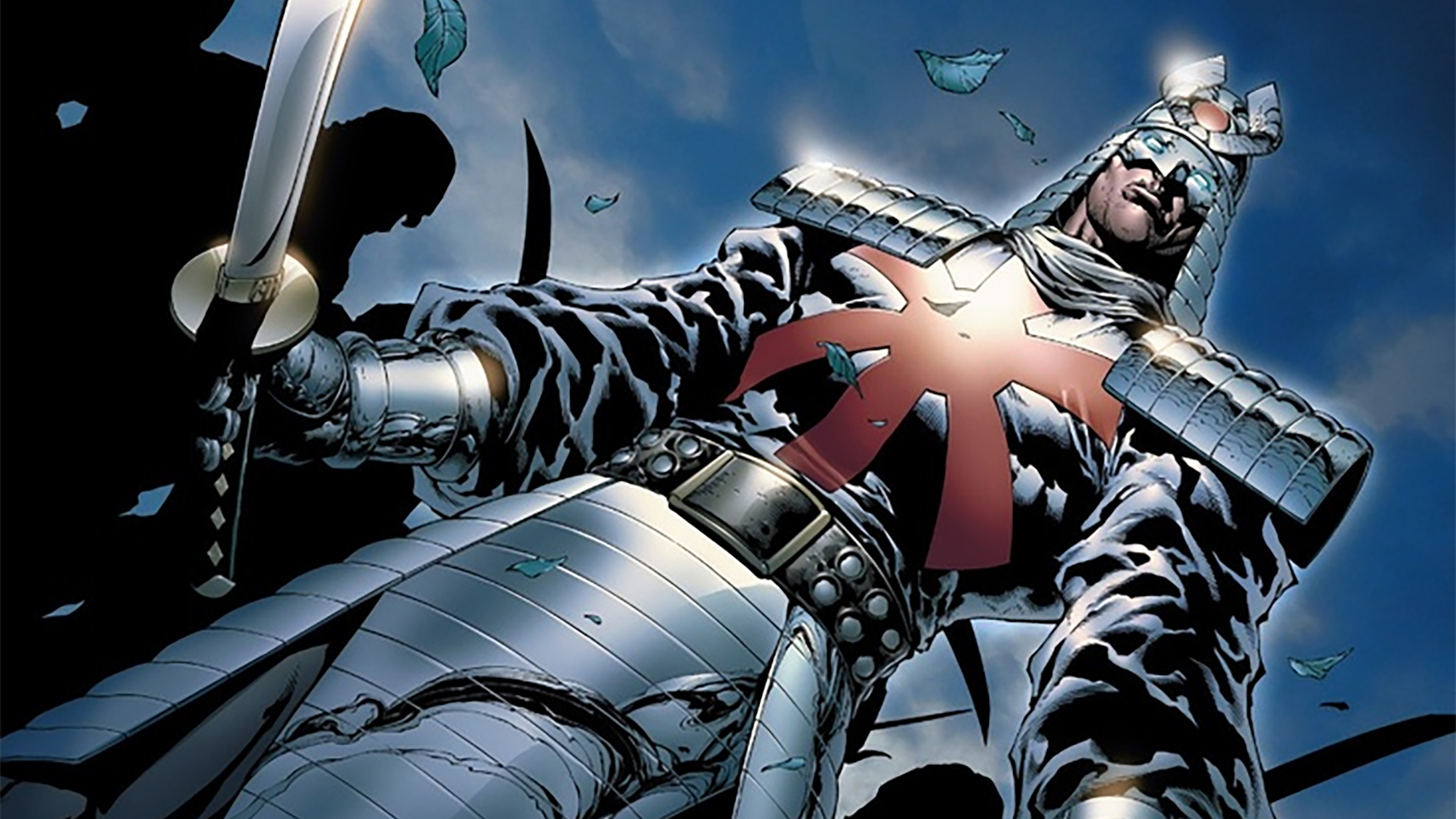 Silver Samurai in full armor brandishing his sword