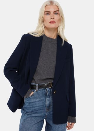 Navy Petite Crepe Boyfriend Blazer