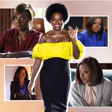 A collage of Viola Davis character stills from 'How to Get Away With Murder,' and photos from the red carpet.