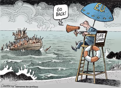 Political cartoon World European Union Migrants