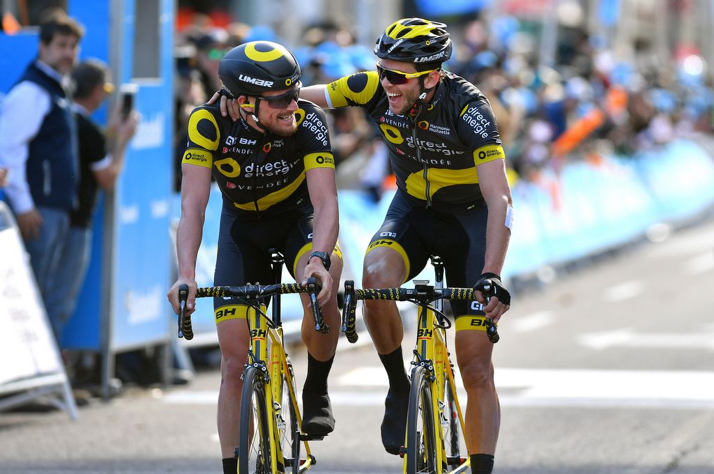 Direct Energie's Antoine Duchesne and Adrien Petit celebrate the win