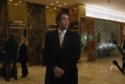 Michael Cohen in Trump Tower in 2016. The home, office, and hotel of Trump's attorney were raided Monday.