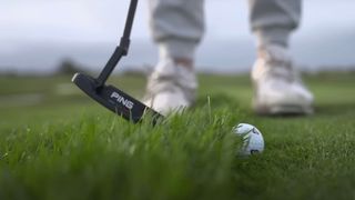 Photo of a putter toe down at address