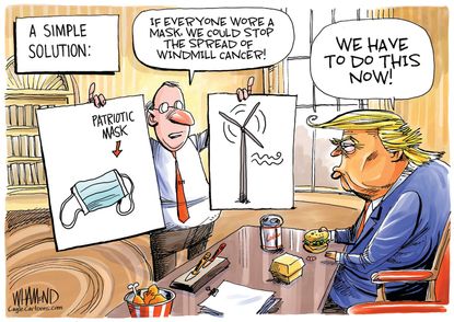 Political Cartoon U.S. Trump masks windmills coronavirus