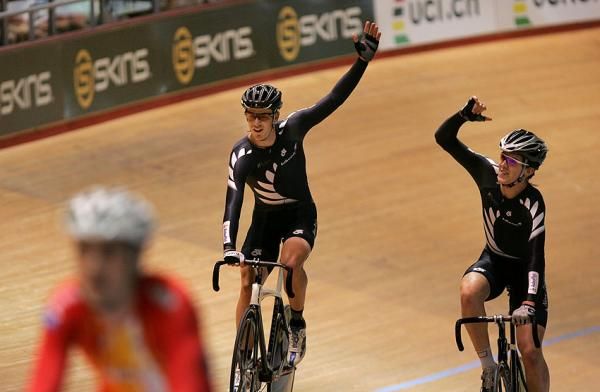 New Zealand's Marc Ryan and Thomas Scully celebrate their madison win